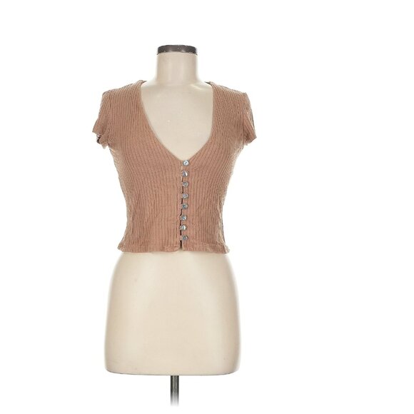 Reformation Nella Knit Button-Front Crop Top – Camel Brown (RARE color) - Picture 3 of 7